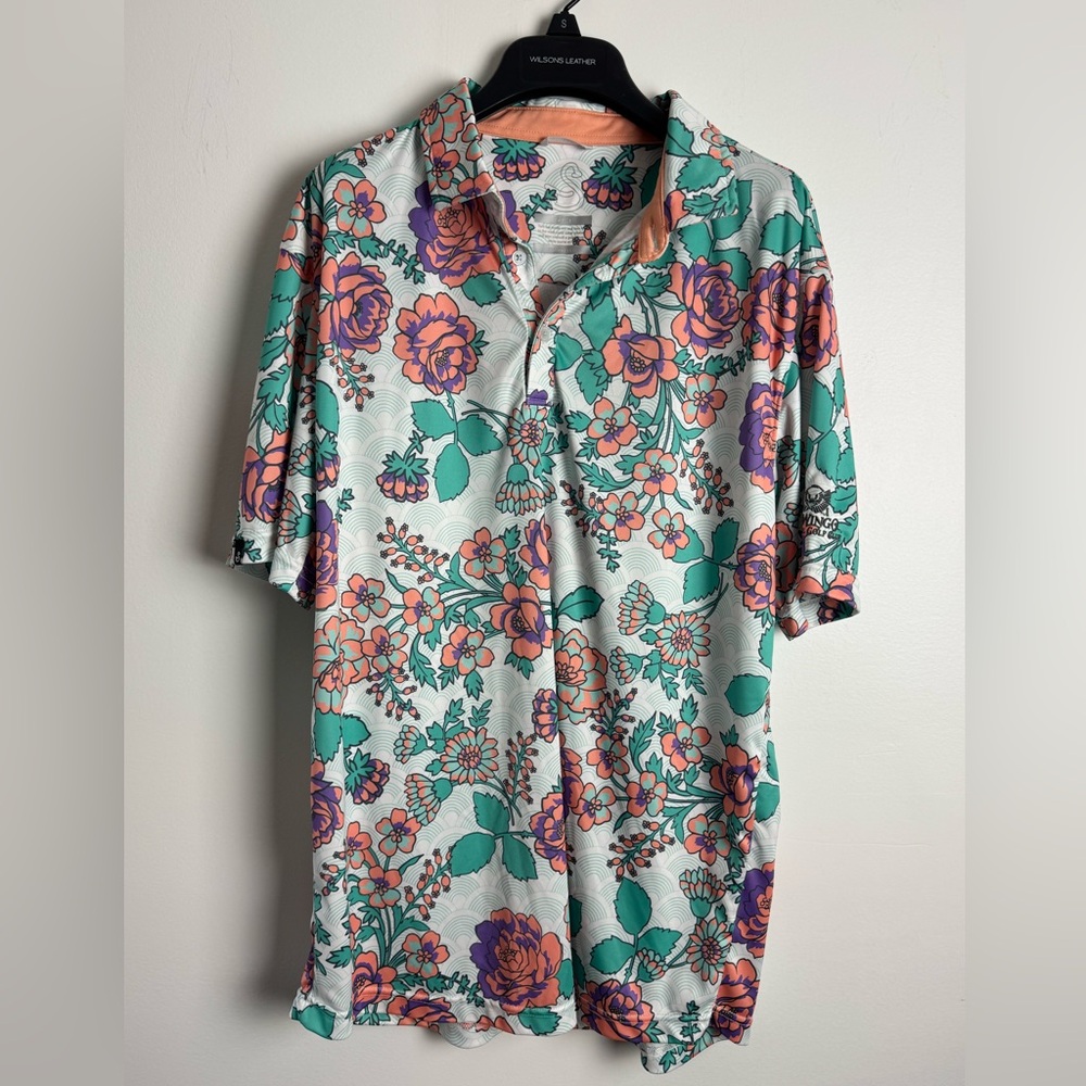 Swannies Co mens L floral golf short sleeve performance shirt